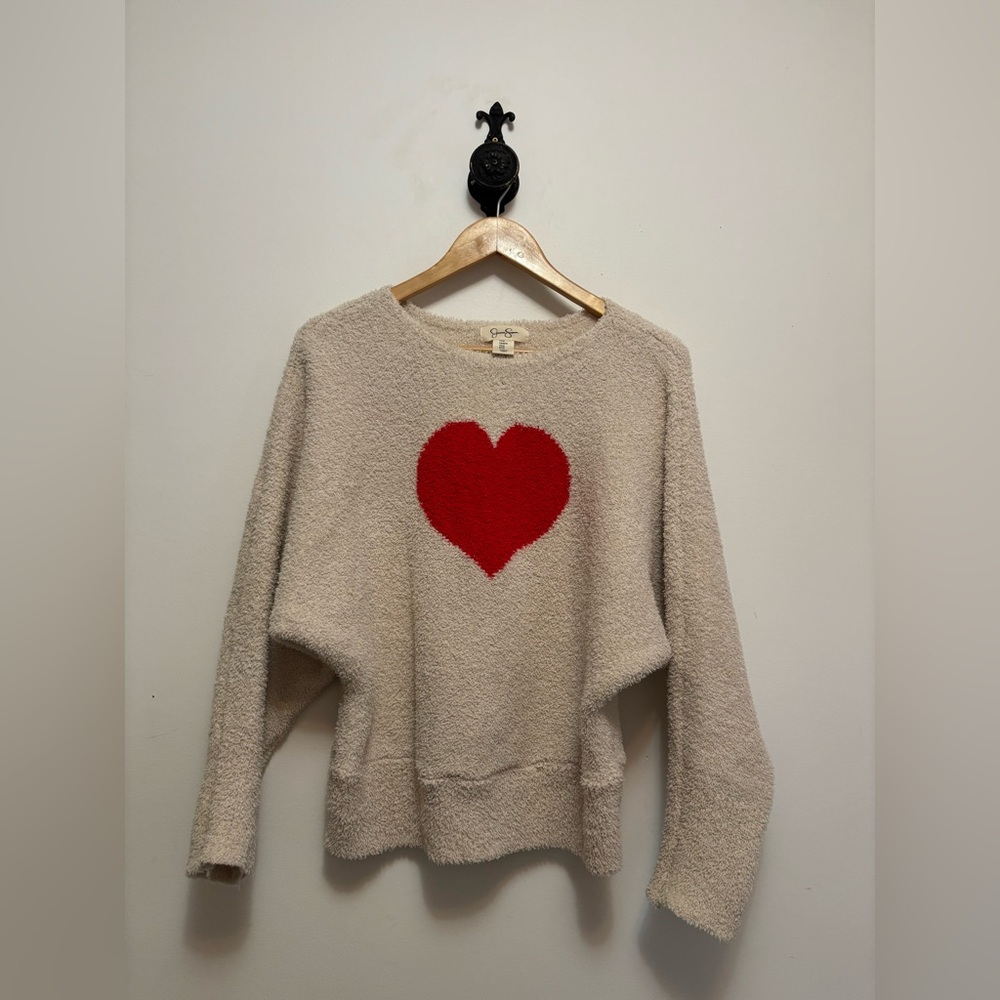 Jessica Simpson Cozy Heart Sweater - Cream and Red